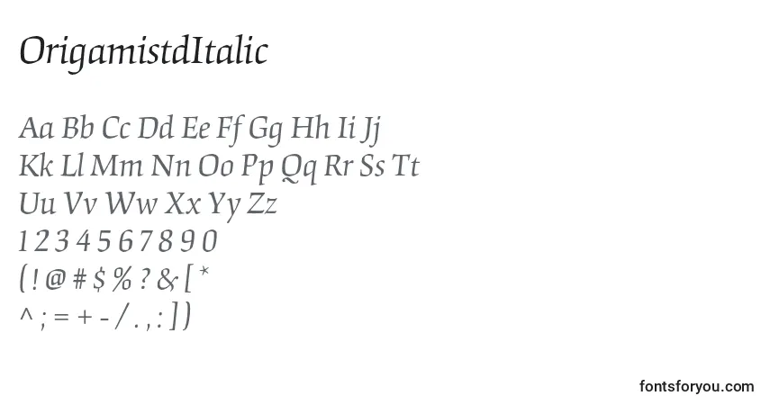 Fuente OrigamistdItalic - alfabeto, números, caracteres especiales