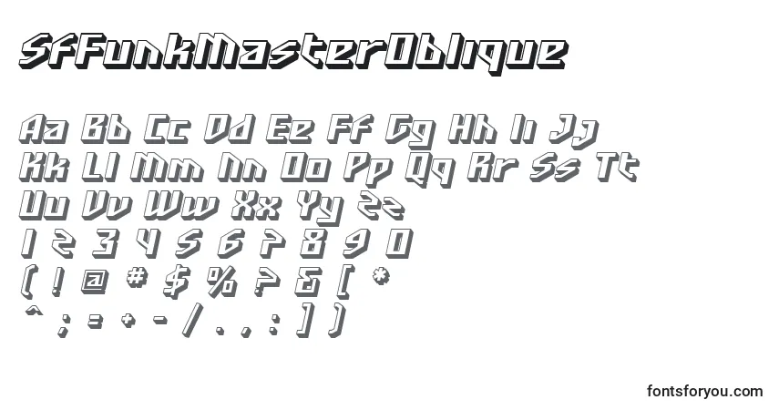 Czcionka SfFunkMasterOblique – alfabet, cyfry, specjalne znaki