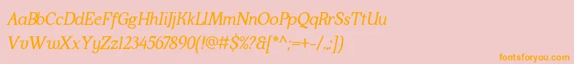 フォントKraskarioItalic – オレンジの文字がピンクの背景にあります。