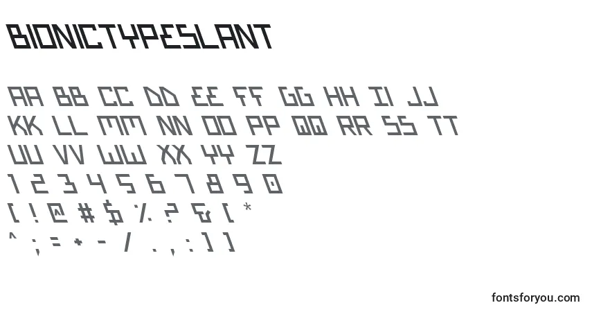A fonte BionicTypeSlant – alfabeto, números, caracteres especiais