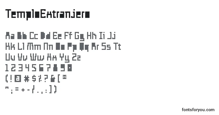 A fonte TemploExtranjero – alfabeto, números, caracteres especiais