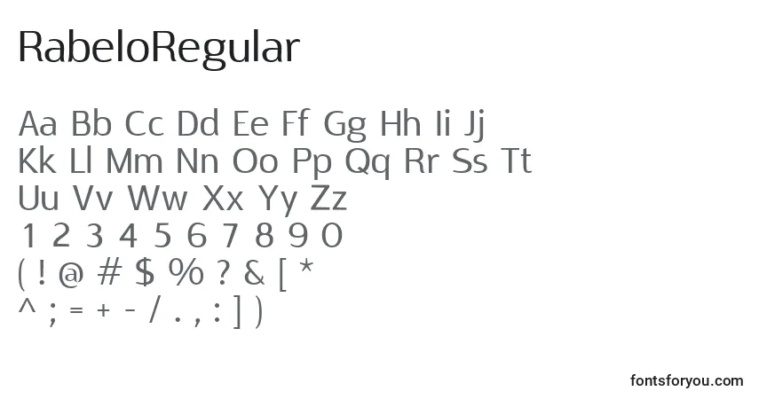 A fonte RabeloRegular – alfabeto, números, caracteres especiais