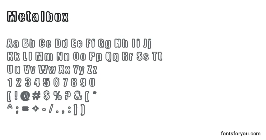 Czcionka Metalbox – alfabet, cyfry, specjalne znaki