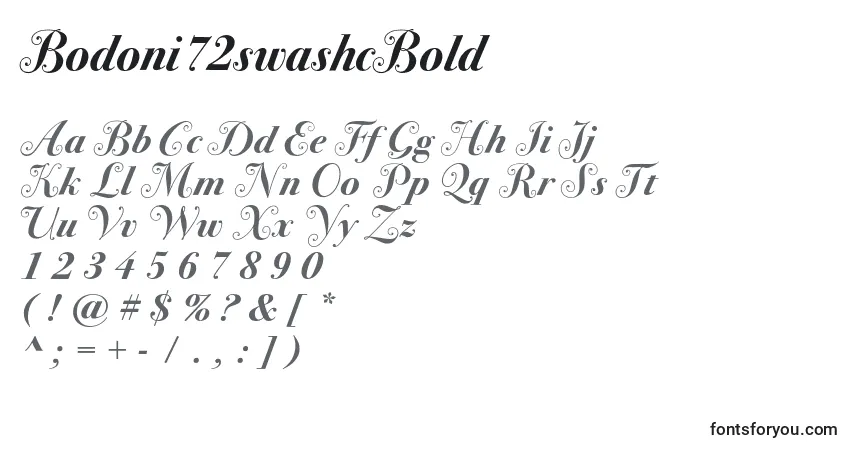 A fonte Bodoni72swashcBold – alfabeto, números, caracteres especiais