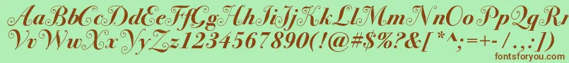 Bodoni72swashcBold-Schriftart – Braune Schriften auf grünem Hintergrund
