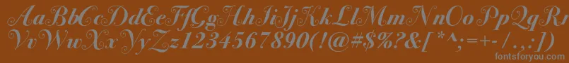Bodoni72swashcBold-Schriftart – Graue Schriften auf braunem Hintergrund
