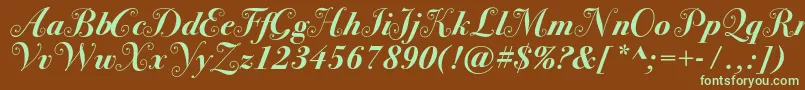 Bodoni72swashcBold-fontti – vihreät fontit ruskealla taustalla