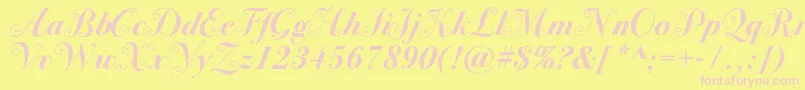 Bodoni72swashcBold-Schriftart – Rosa Schriften auf gelbem Hintergrund