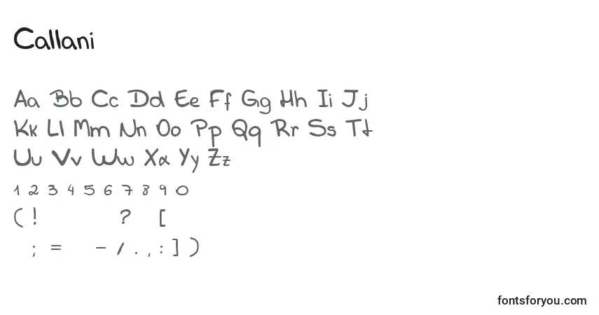 Schriftart Callani – Alphabet, Zahlen, spezielle Symbole
