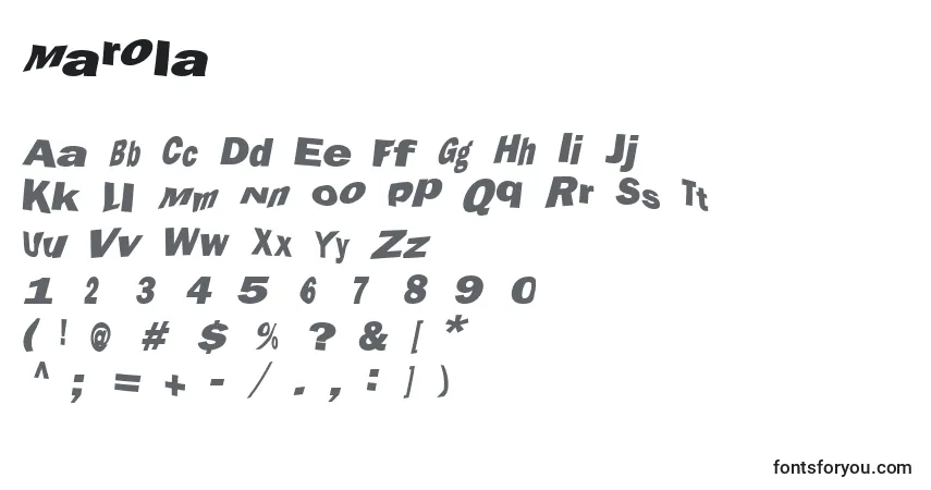A fonte Marola – alfabeto, números, caracteres especiais