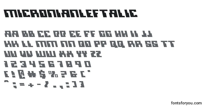Schriftart MicronianLeftalic – Alphabet, Zahlen, spezielle Symbole