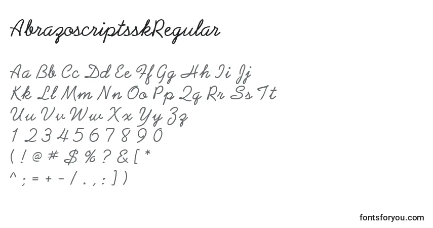 A fonte AbrazoscriptsskRegular – alfabeto, números, caracteres especiais