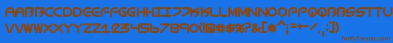 フォントBiometricPlain – 茶色の文字が青い背景にあります。