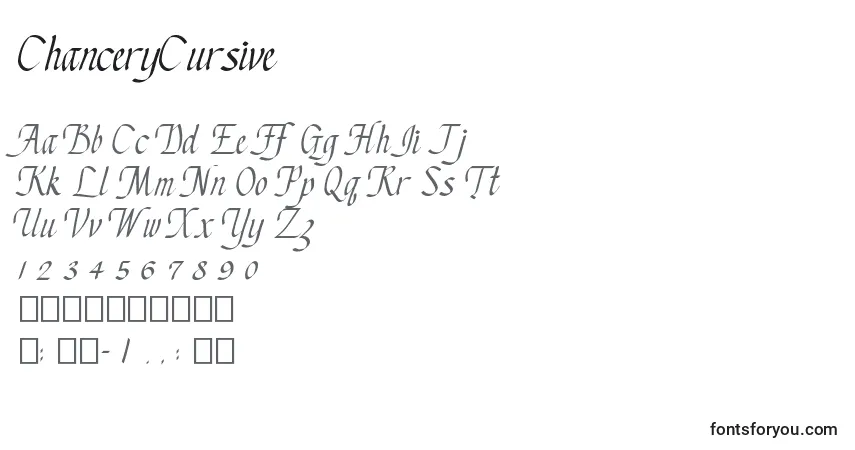 Czcionka ChanceryCursive – alfabet, cyfry, specjalne znaki