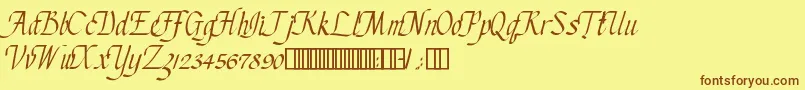 フォントChanceryCursive – 茶色の文字が黄色の背景にあります。