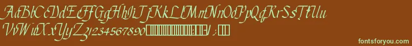フォントChanceryCursive – 緑色の文字が茶色の背景にあります。