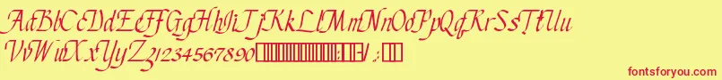 フォントChanceryCursive – 赤い文字の黄色い背景