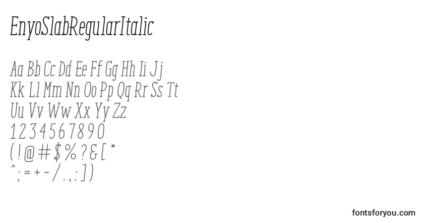 A fonte EnyoSlabRegularItalic (41925) – alfabeto, números, caracteres especiais