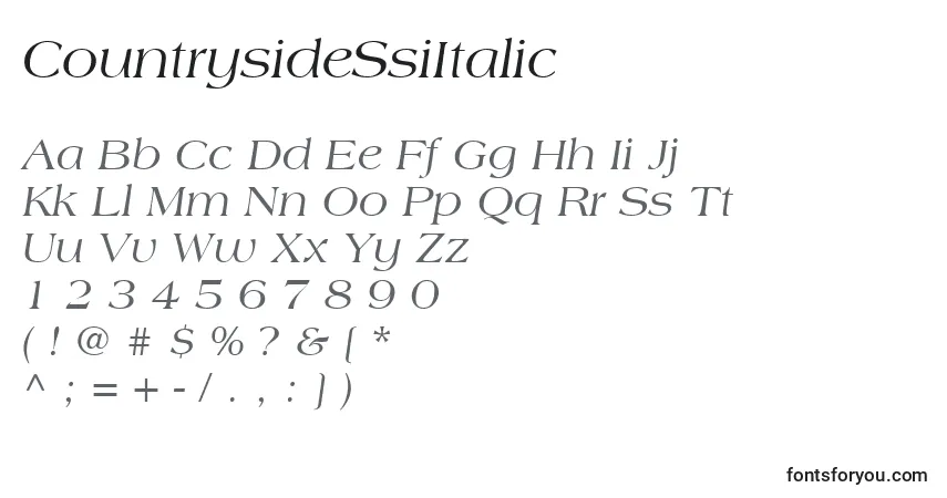 Czcionka CountrysideSsiItalic – alfabet, cyfry, specjalne znaki