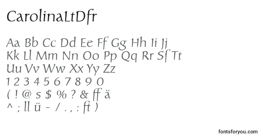 Czcionka CarolinaLtDfr – alfabet, cyfry, specjalne znaki