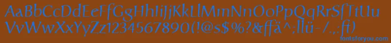 CarolinaLtDfr-Schriftart – Blaue Schriften auf braunem Hintergrund
