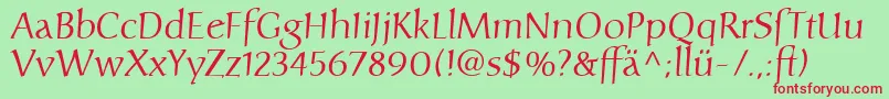CarolinaLtDfr-Schriftart – Rote Schriften auf grünem Hintergrund