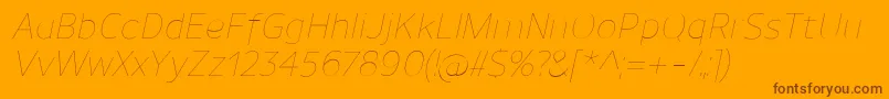 UnimanUltralightitalic-Schriftart – Braune Schriften auf orangefarbenem Hintergrund