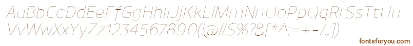 フォントUnimanUltralightitalic – 白い背景に茶色のフォント