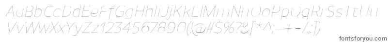 フォントUnimanUltralightitalic – 白い背景に灰色の文字