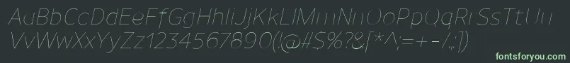 UnimanUltralightitalic Font – Green Fonts on Black Background