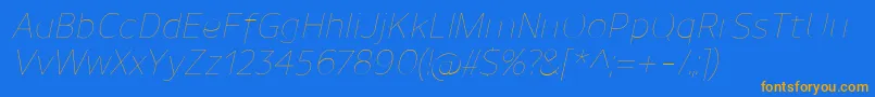 Fonte UnimanUltralightitalic – fontes laranjas em um fundo azul