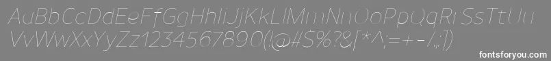 UnimanUltralightitalic-fontti – valkoiset fontit harmaalla taustalla