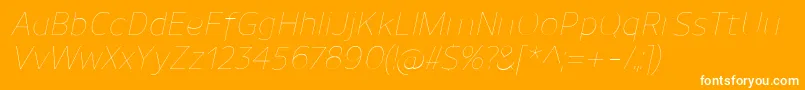 UnimanUltralightitalic-Schriftart – Weiße Schriften auf orangefarbenem Hintergrund