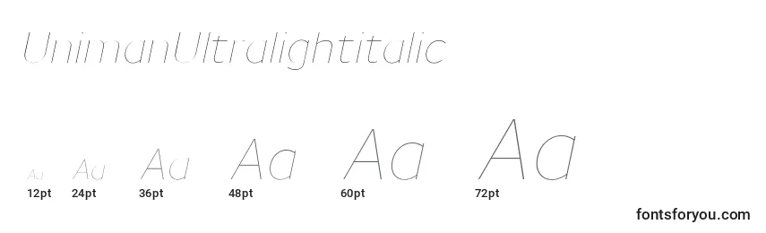 UnimanUltralightitalic Font Sizes