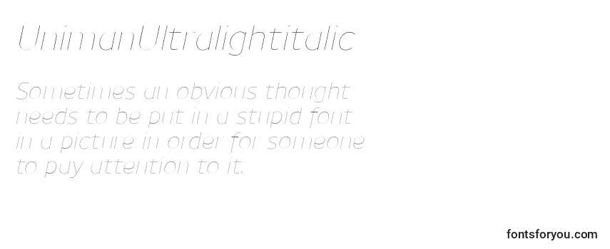 Review of the UnimanUltralightitalic Font