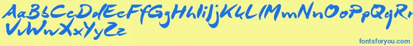 フォントDeborstelBrushReduced – 青い文字が黄色の背景にあります。