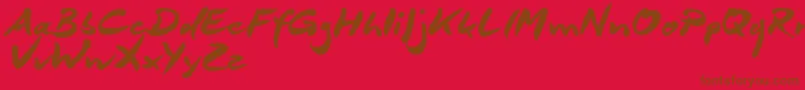 Więcej informacji o czcionce DeborstelBrushReduced Czcionka DeborstelBrushReduced – brązowe czcionki na czerwonym tle