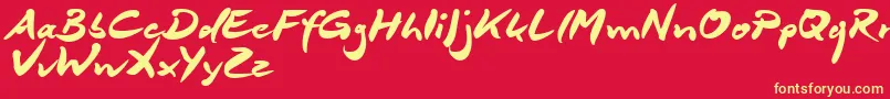 Weitere Informationen zur DeborstelBrushReduced-Schriftart DeborstelBrushReduced-Schriftart – Gelbe Schriften auf rotem Hintergrund