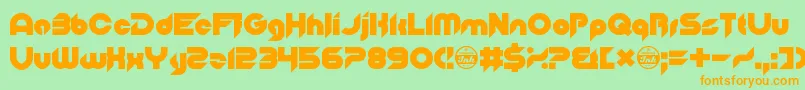OfTheBlueColourOfHerEyes-Schriftart – Orangefarbene Schriften auf grünem Hintergrund