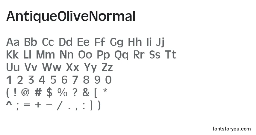 Czcionka AntiqueOliveNormal – alfabet, cyfry, specjalne znaki