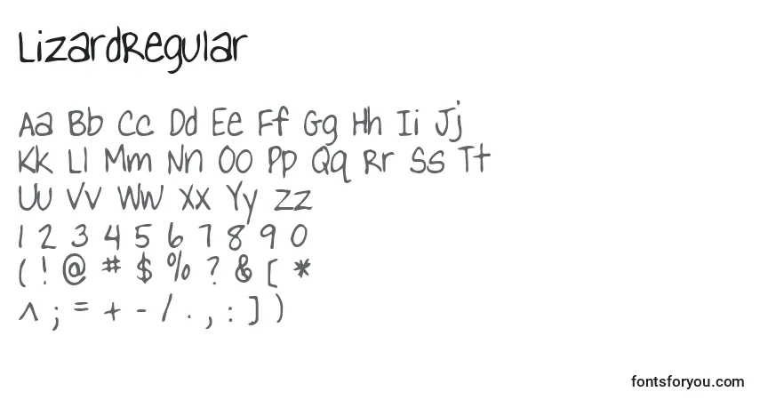 Czcionka LizardRegular – alfabet, cyfry, specjalne znaki