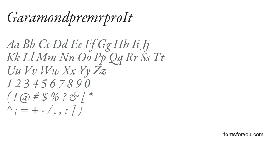 Czcionka GaramondpremrproIt – alfabet, cyfry, specjalne znaki