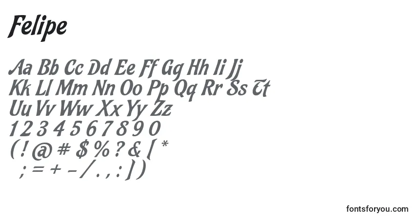Czcionka Felipe – alfabet, cyfry, specjalne znaki