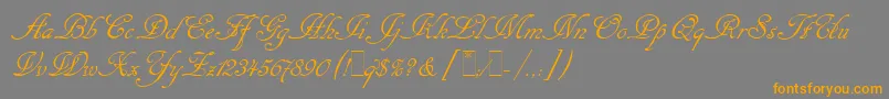 フォントCancellarescaScriptLetPlain.1.0 – オレンジの文字は灰色の背景にあります。