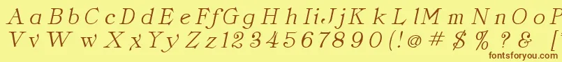 フォントClassicaItalic – 茶色の文字が黄色の背景にあります。