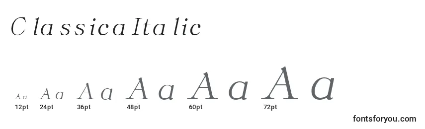 Размеры шрифта ClassicaItalic