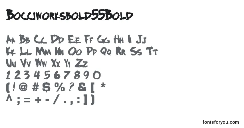A fonte Bocciworksbold55Bold – alfabeto, números, caracteres especiais