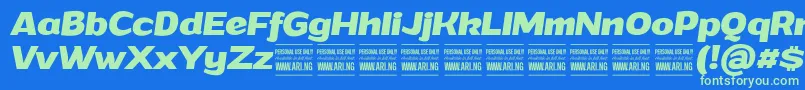 GrandibolditalicPersonalUse-Schriftart – Grüne Schriften auf blauem Hintergrund