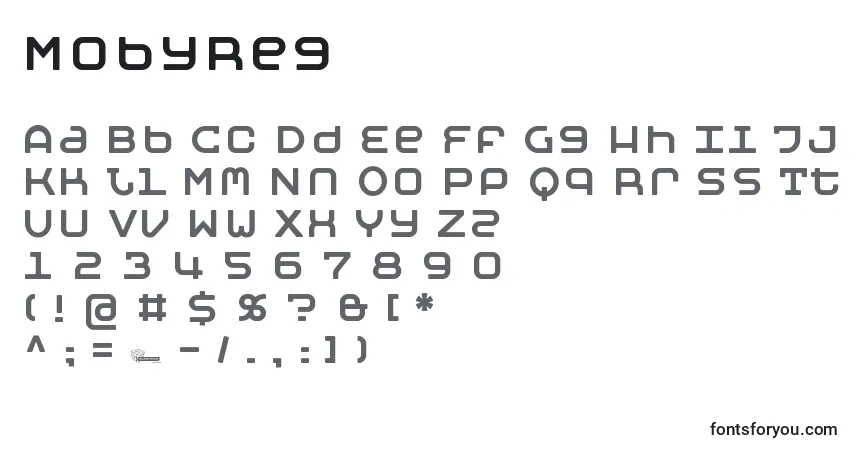 A fonte MobyReg – alfabeto, números, caracteres especiais