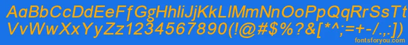 フォントUnkoi8i – オレンジ色の文字が青い背景にあります。